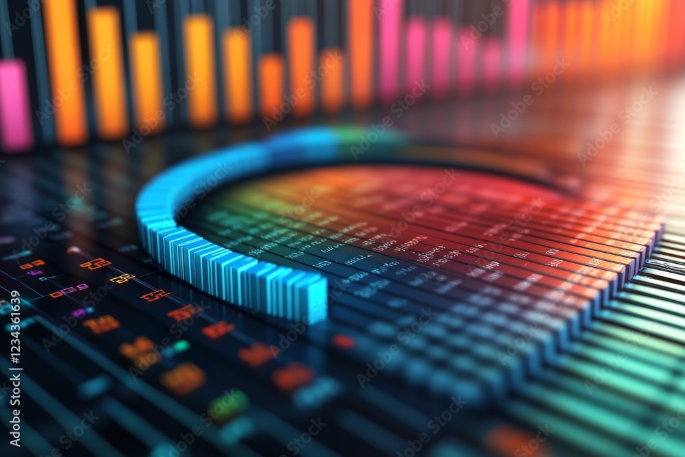 Aufkleber Colorful data visualization display featuring vibrant graphs and bars in a digital format