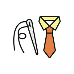 Needle threadNeedle, thread, and tie set tailor and fashion icon in flat style, featuring a sewing needle with thread and a classic necktie, perfect for tailoring a and tie set tailor and fashion icon