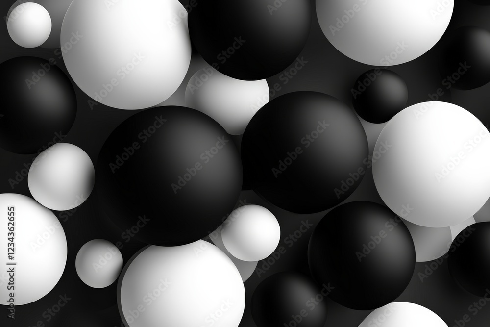 Poster black and white spheres create a dynamic contrast in an abstract composition suitable for modern des