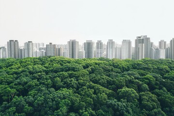 Fototapeta premium Forest in modern city landscape nature cityscape buildings.