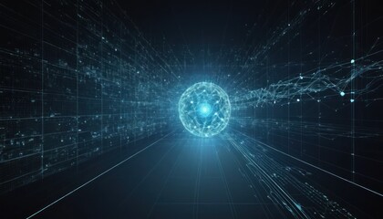 Naklejka premium Digital background perfect for tech processes, neural networks, artificial intelligence, data transfer and encryption, digital archives, sound and graphic presentations, science, education, etc. 