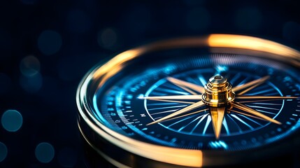 Gold Compass on Dark Blue Background