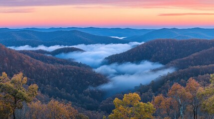 Misty Mountain Majesty: A Breathtaking Autumn Sunrise