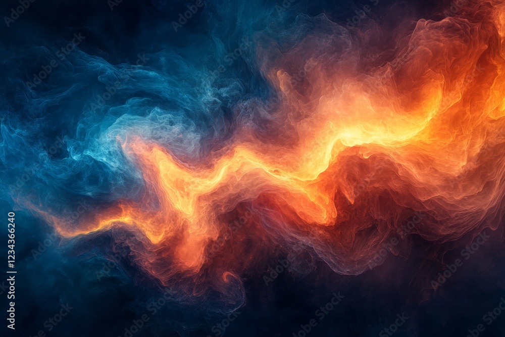 Poster Colorful abstract swirl representing a cosmic phenomenon in a dark space background during a digital art creation