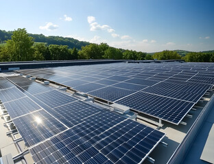 Eco-Friendly Future: Green Fields and Renewable Energy Sources, solar power plant, green energy, clean power, eco-friendly, sustainable, freen life, solar panels, generative ai