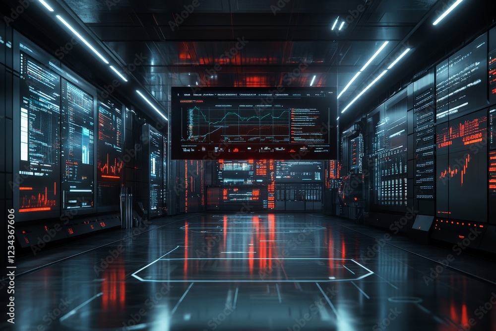 Aufkleber futuristic control room filled with data displays in a high-tech environment at night