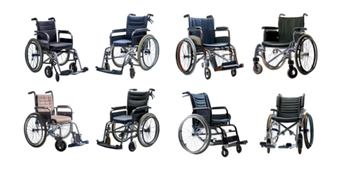Collection of Wheelchairs in Various Designs and Colors, PNG collection, set bundle, isolate on transparent or white background