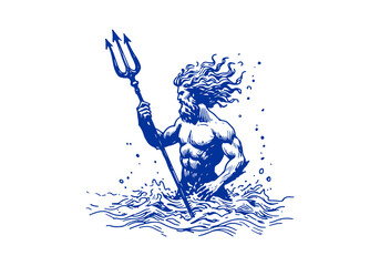 Poseidon hand drawn sketch vector © Shutoda