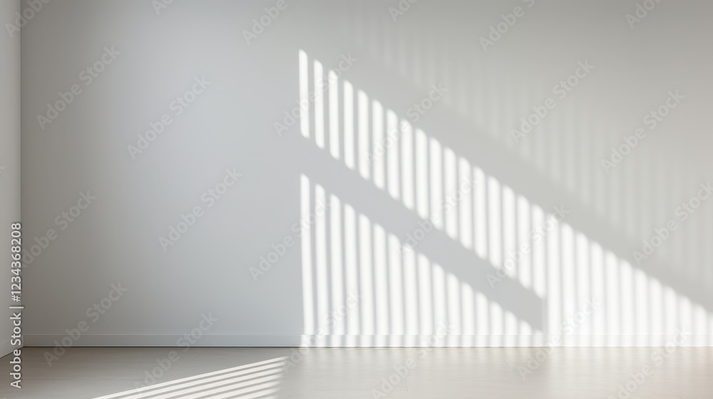 Poster Abstract light and shadow pattern on a white wall creating an artistic background with minimalistic design elements for creative projects