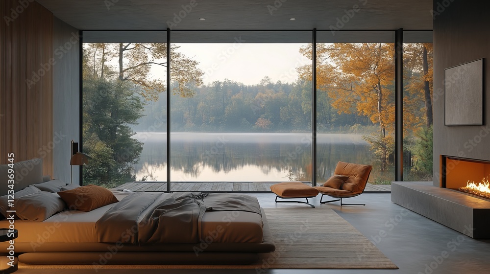 Poster cozy and inviting bedroom featuring a spacious bed complemented by a charming fireplace creating a w