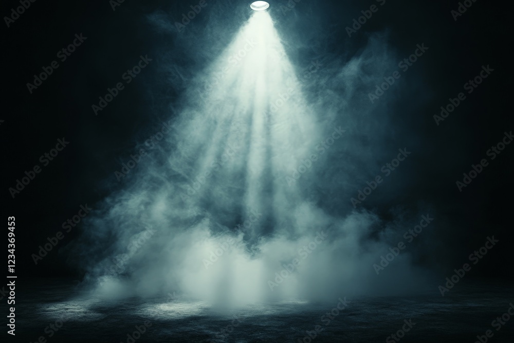 Poster mysterious spotlight illuminating foggy space in a dimly lit environment