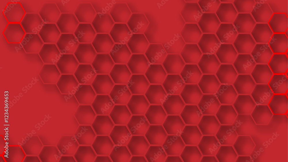 Poster abstract red honeycomb pattern hexagonal background. abstract red hexagonal geometric shape technolo