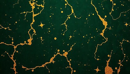 Abstract Gold Splatter on Emerald Green Background