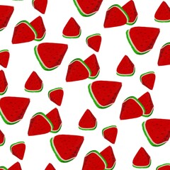 watermelon pattern for summer background. Watermelon half and sliced.