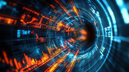 Obraz premium Abstract 3D financial tunnel with warning signals for potential risks, economic risk management, concept of navigating uncertainties