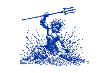 Poseidon hand drawn sketch vector © Shutoda