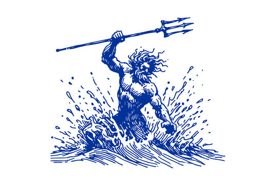 Poseidon hand drawn sketch vector