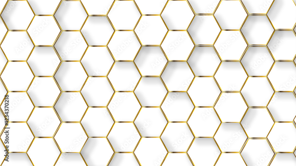 Poster abstract honeycomb pattern hexagonal background. golden hexagon honeycomb outline art for design ele
