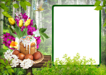 easter card with eggs and flowers