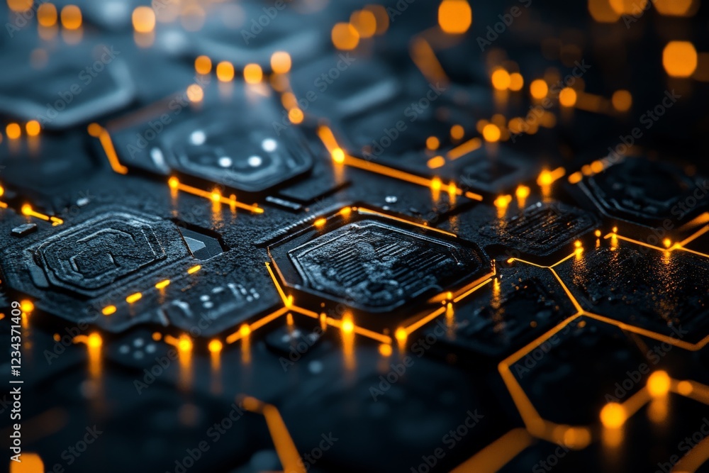 Poster detailed close-up of a high-tech circuit board with glowing connections and a futuristic design