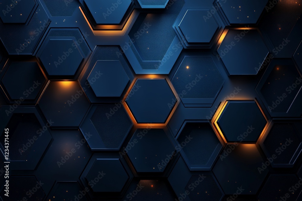 Poster Hexagonal pattern with illuminated edges displayed against a dark background in an abstract design