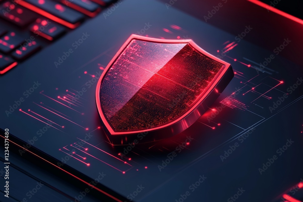 Poster Digital shield on a laptop keyboard symbolizing cyber security in a modern tech environment