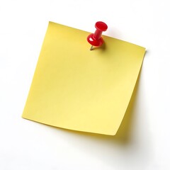 yellow sticky post it note with red pushpin isolated on white Background