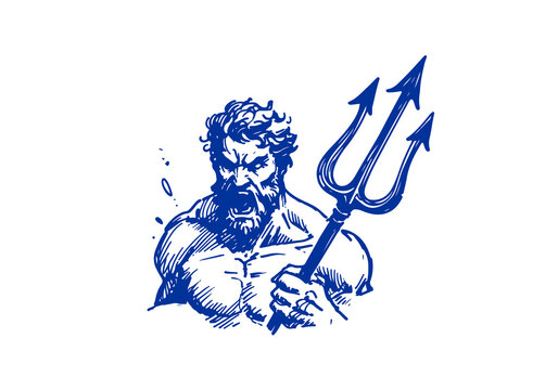 Poseidon hand drawn sketch vector