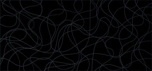 Golden abstract wavy random scribble lines on a black backdrop background. Geometric black background with golden diagonal lines. seamless random chaotic digital line business concept. 