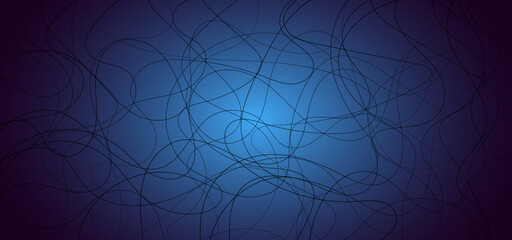 Colorful random scribble chaotic pattern lines with blue backdrop background. Decorative random scribble pattern with tangled curved lines. Abstract linear background outlines random chaotic lines.