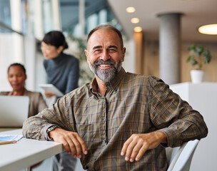 Obraz premium business businessman mid aged mature office meeting man portrait corporate manager professional communication executive businessperson lawyer