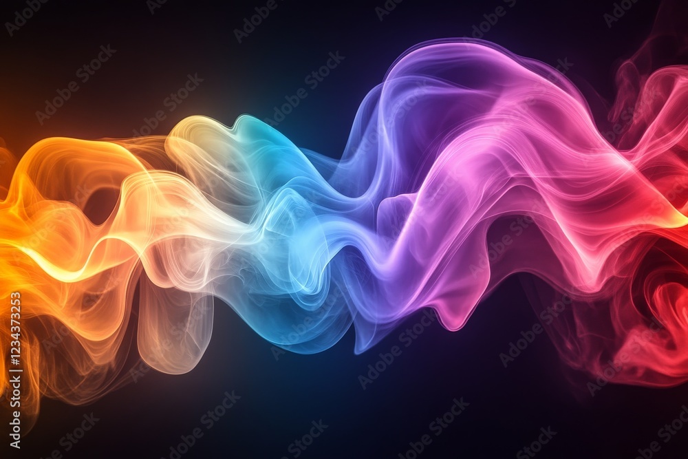 Poster colorful wisps of smoke swirl elegantly in a captivating abstract display against a dark background