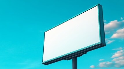 Fototapeta premium Blank billboard against the blue cloudy sky, outdoor advertising, empty space for your message