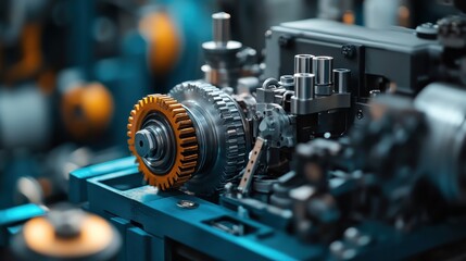 Fototapeta premium A close-up of a machines gears and pistons in motion