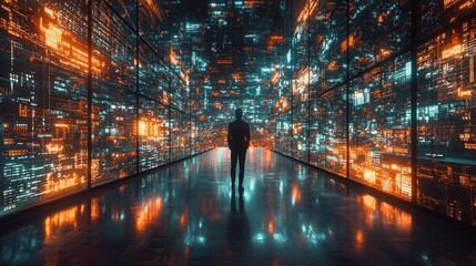 Businessman in immersive digital data center