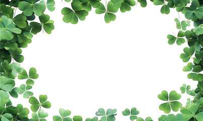 Fototapeta premium Green clover leaves forming a frame on a transparent background with copy space