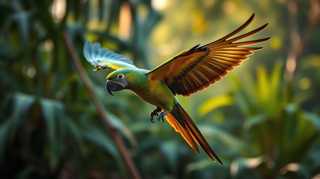 Flying parot in the Jungle