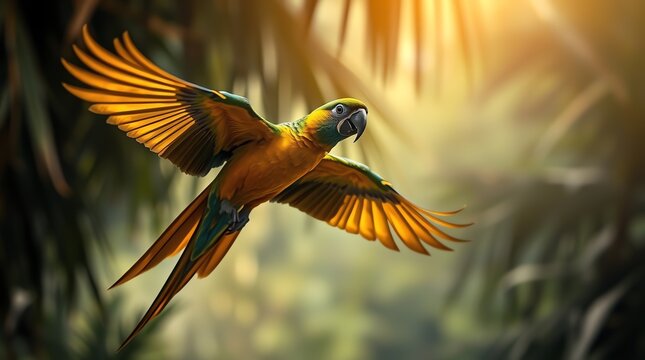 Flying parot in the Jungle