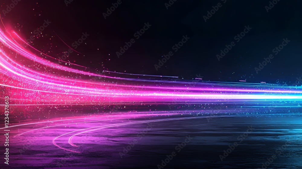 Poster abstract holiday background with blurred rays and sparkles, featuring a fantastic red and purple lig