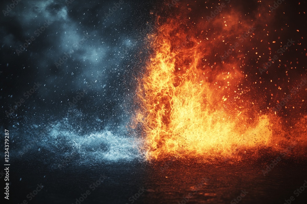 Aufkleber fire and water collide in a dramatic display of contrast showcasing elements of nature in harmony an