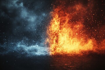 Fototapeta premium Fire and water collide in a dramatic display of contrast showcasing elements of nature in harmony and chaos
