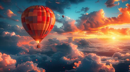 Obraz premium An epic hot air balloon race comes alive in vibrant flat design storytelling