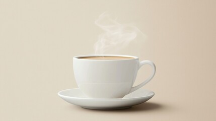 Obraz premium Steam rising from a coffee cup on a neutral beige backdrop in a calming setting