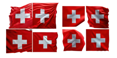 Swiss Flags Collection in Various Positions,PNG set collection, isolated on transparent background