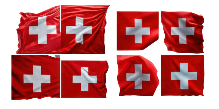 Swiss Flags Collection in Various Positions,PNG set collection, isolated on transparent background