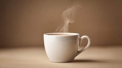 Elegant coffee cup with steam rising in a minimalistic setting