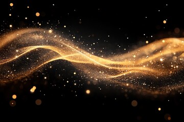 A shimmering wave of golden particles on a black background.