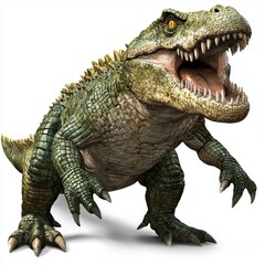 Fototapeta premium Realistic Dinosaur Model with Detailed Texture and Vibrant Colors, Displaying a Ferocious Expression and Strong Posture