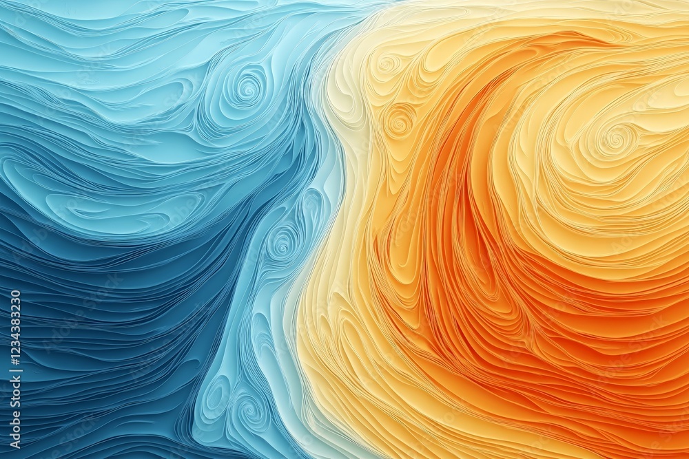Poster Abstract representation of waves and sun blending in tranquility with a vibrant color palette