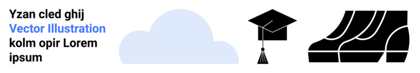 Graduation cap, stack of books, and cloud combining education, learning tools, and aspirations. Ideal for academic success, e-learning, career goals, reading passion innovation dreams flat landing